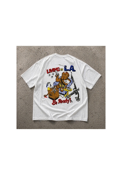 Yolo Street Unisex Oversize Beyaz Tişört Living İn L.a. Be Ready Ayıcık Grafik Baskılı Pamuk Streetwear Beyaz4 Yolo Street Unisex Oversize Beyaz Tişört Living İn L.a. Be Ready Ayıcık Grafik Baskılı Pamuk Streetwear Beyaz4