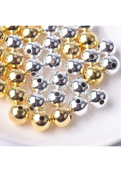 50 Adet Gümüş Silver Metalize 14mm Parlak Boncuk - Hobi Boncuk -