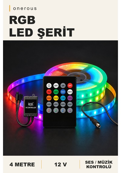 Onerous 4 M 12v Rgb Led Şerit, Müzik Kontrollü