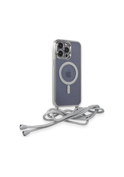 Apple iPhone Uyumlu  14 Pro Uyumlu Kılıf Divo Lazer Askılı Magsafe Kapak - Gümüş