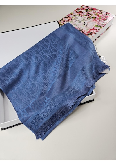 Cd Desen Kaşmir İpek Şal Silk Scarfs Hijab İthal Ürün İndigo Mavi