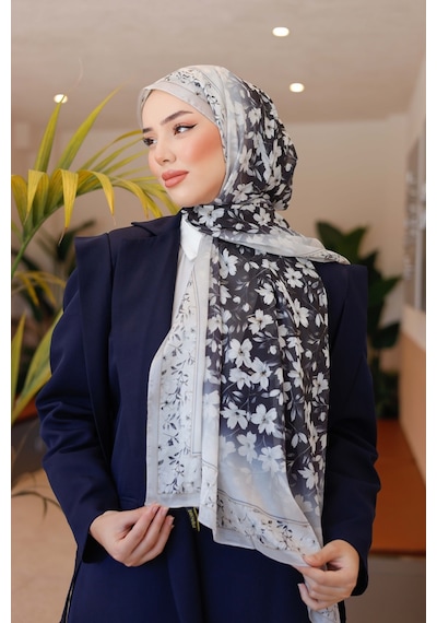 Mimiyum Lemon Flower Nayf İpek Şal - Siyah