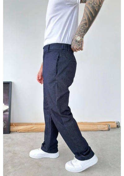 Lacivert Premium Dokulu Baggy Kumaş Pantolon Lacivert Premium Dokulu Baggy Kumaş Pantolon