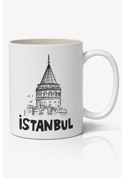 İstanbul Galata Kulesi Baskılı Kupa Bardak Baskılı Kahve Kupa Bardak-3 Beyaz