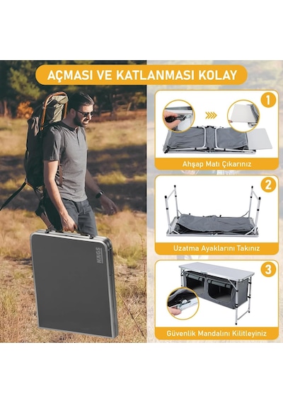 Haegs Saklama Dolaplı Kamp Masası, Outdoor Kamp Mutfağı, Kamp Dolabı, Katlanabilir Kamp Piknik Masası, Seyahat Mut Genel