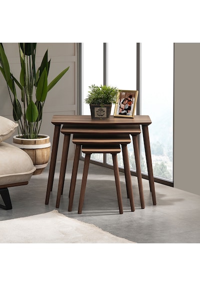 Vovvahome Vega 4lü Dörtlü Mdf Ahşap Zigon Sehpa - Ceviz