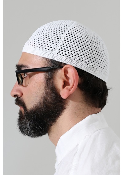 Örme Esnek Orlon Namaz Takke - Beyaz - Smz