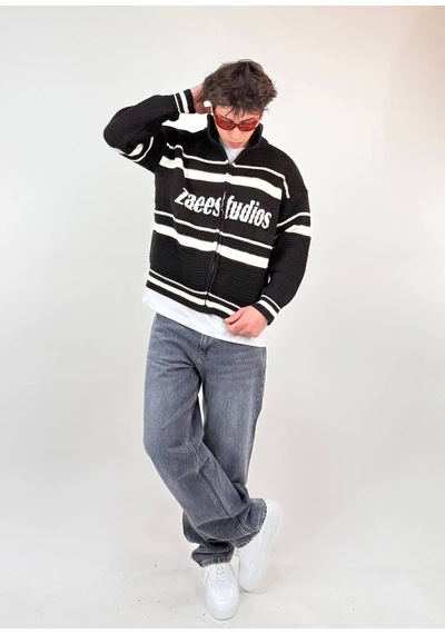 Zaee Studio Stripe Knit Crop Boy Triko Ceket beyaz