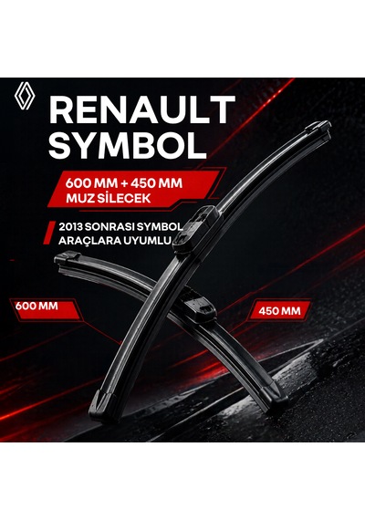 Renault Symbol 2013 Sonrası Uyumlu Muz Silecek Takımı - 600 Mm / 450 Mm Sürücü + Yolcu