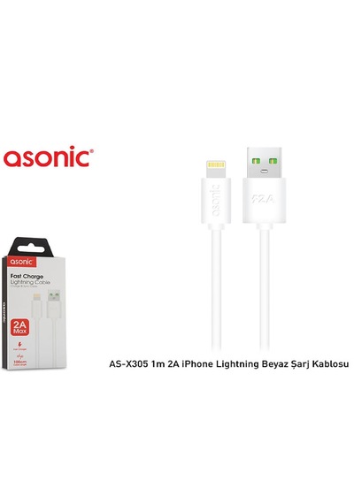 Asonic As-x305 1m 2a Apple Uyumlu iPhone Lightning Beyaz Şarj Kablosu - 31203