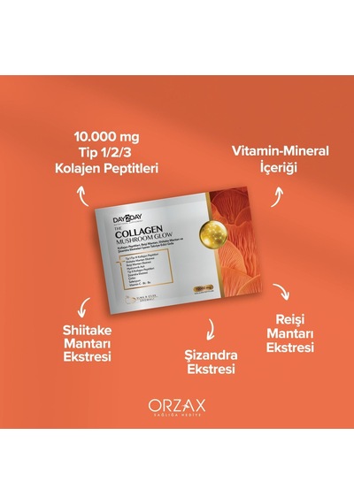Day2day Collagen Mushroom Glow, Hidrolize Kolajen Peptitleri, Shiitake Ve Reişi Mantarı, Hyaluronik Asit, 30 Saşe