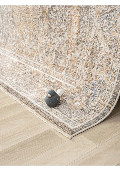 Mariesse Home Vintage Eskitme Desenli Makine Dokuma Salon Oturma Odası Halısı 10202 Bej