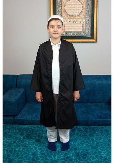 Siyah Buhara Yaka Namaz Elbisesi Erkek Çocuk Cübbe Siyah