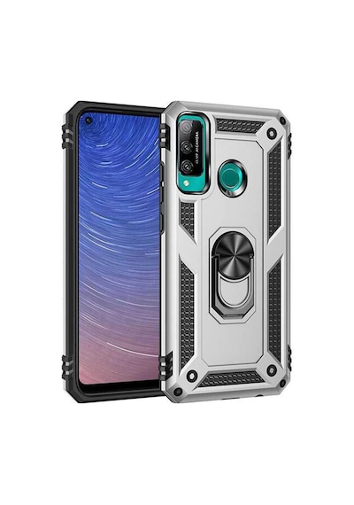 Newface - 842 - Huawei P40 Lite E Kılıf Sofya Yüzüklü Silikon Kapak - Csmo-tex - - Gümüş