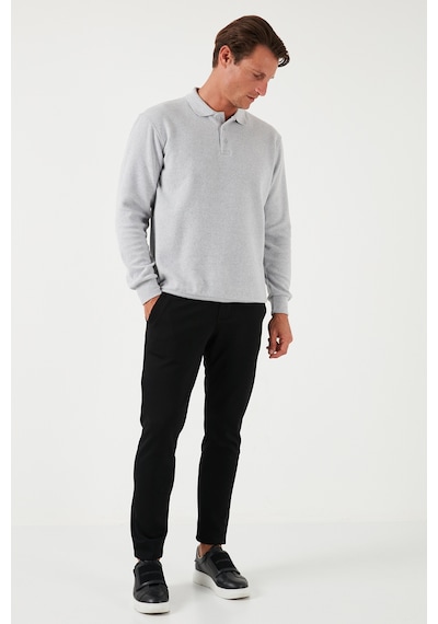 Buratti Pamuk Karışımlı Regular Fit Erkek Polo Yaka Kazak 456223 Açık Gri
