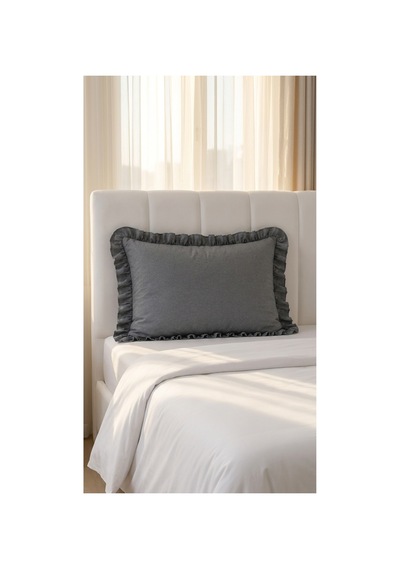 Fırfırlı Pamuklu Kumaş Yastık Kılıfı 50 X 70 Antrasit - 719396431 Antrasit