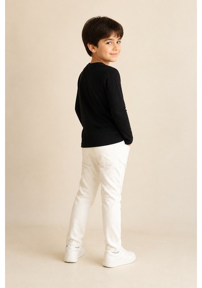 Eray Alp Kids Unisex Çocuk Siyah Basic Uzun Kol Günlük Rahat Kombin