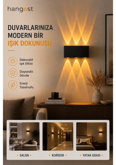 Pilli Amber 3 Led Dekoratif Duvar Apliği Çift Yönlü Yukarı Aşağı Aydınlatma İç & Dış Mekan Duvar Lambası Siyah