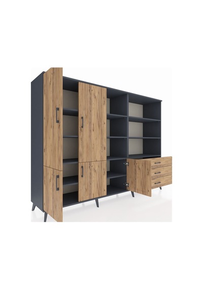 Hyperion Dolap 11 Raflı 3 Çekmeceli 5 Kapaklı 220x44x163 Antrasit-çam Atlas Çam - Antrasit Hyperion Dolap 11 Raflı 3 Çekmeceli 5 Kapaklı 220x44x163 Antrasit-çam Atlas Çam - Antrasit
