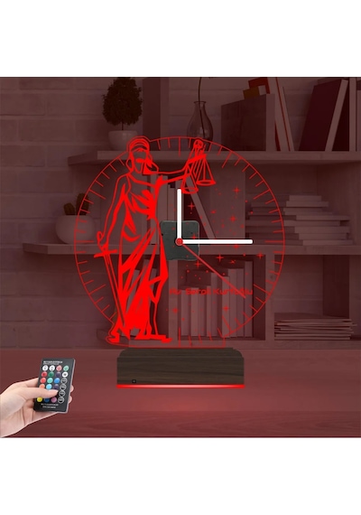 Luvivia Adalet Kadın Avukat Hediye Terazi Kişiye Özel Saatli 3d Lamba - Masa Gece Lambası Şeffaf