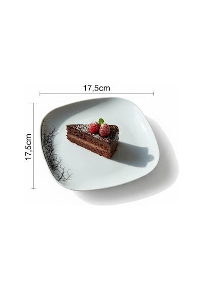 Hayat Ağacı 6'lı Porselen Servis Tabak, Tatlı Tabağı, Pasta Tabağı Beyaz Kare 17,5 17,5cm