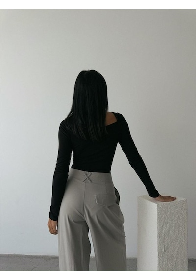 Soonaksesuar Sandy Bodysuit Önden Bağlama Detaylı - Siyah Siyah
