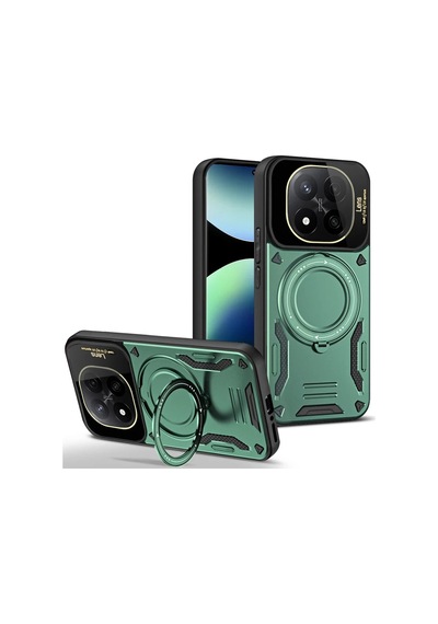 Xiaomi Redmi Note 14 Pro 5g Kılıf Joy Lens Standlı Kapak - Koyu Yeşil Koyu Yesil
