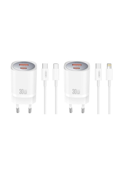 Ce21 Eu 220v 30w Usb-a + Usb-c, Lightning Kablosu, Gan Hızlı Şarj Adaptörü Şarj Aleti Seti
