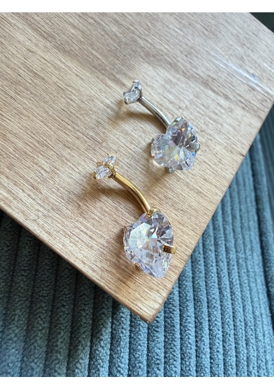 %100 316 L Cerrahi Çelik Büyük Kalp Modeli Çelik Göbek Piercingi 10 Mm Gümüş