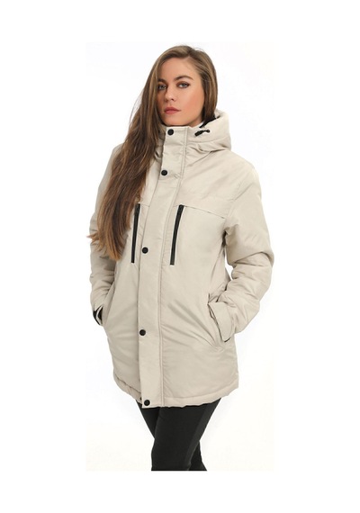 Spor Kadınpolarlı Kürklü Su Ve Rüzgar Geçirmez Kapüşonlu Mont Parka-117 Taş