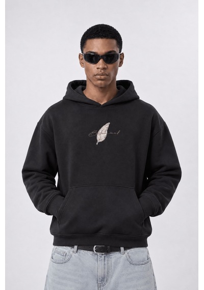 Respire Erkek Botanical Patch Detaylı Oversize Hoodie Siyah