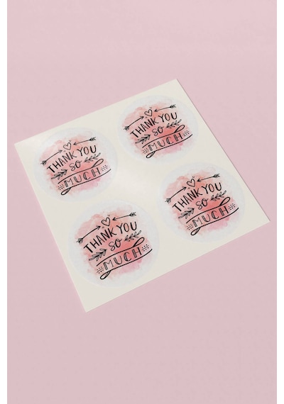 90 Adet Thank You So Much Teşekkür Etiketi Pembe 3x3cm St2041 Çok Renkli