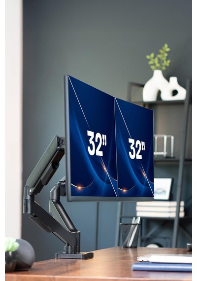 17-32" Çift Kollu Monitör Kolu Vesa Uyumlu Tam Hareketli 9+9 Kg Taşıma Kapasiteli Monitör Standı