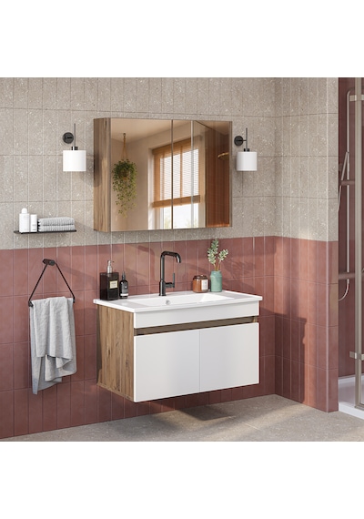 Lavabolu Mdf 80 Cm Banyo Alt Dolabı + Aynalı Üst Dolabı , Banyo Dolabı Takımı Atlantik Çam - Beyaz Lavabolu Mdf 80 Cm Banyo Alt Dolabı + Aynalı Üst Dolabı , Banyo Dolabı Takımı Atlantik Çam - Beyaz