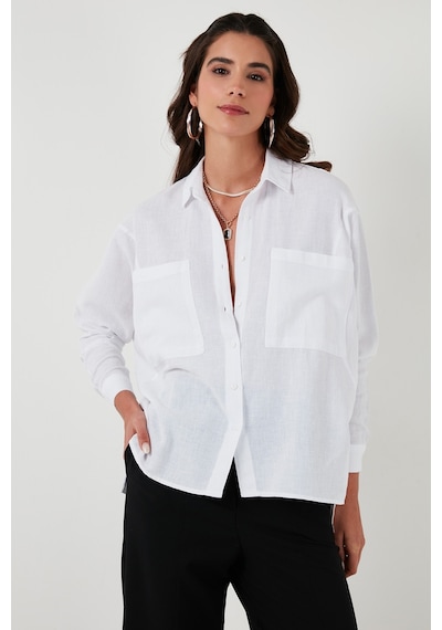 Lela Sırt Pencere Detaylı Çift Cepli % 100 Pamuk Relaxed Fit Bayan Gömlek 51444591 Beyaz