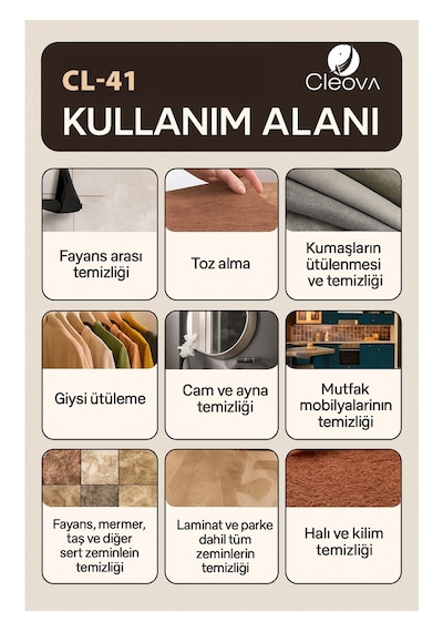 Cleova CLV-4041 2000 W Çok Fonksiyonlu 26 Parça Buharlı Temizleyici Paspas - Buharlı Temizlik Makinası