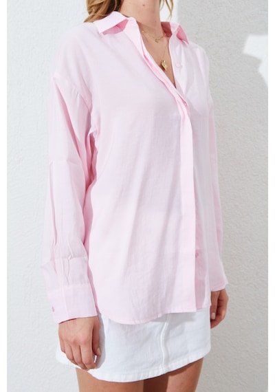 Manche Pudra Modal Soft Dokulu Yumuşak Gizli Pat Detaylı Oversize Kadın Gömlek Mks168262-01 Manche Pudra Modal Soft Dokulu Yumuşak Gizli Pat Detaylı Oversize Kadın Gömlek Mks168262-01