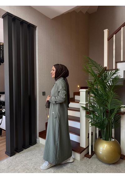 Esra Butik78 Haki Renk Büyük Beden Uyumlu Yazlık Paraşüt Kumaş Tesettür Elbise
