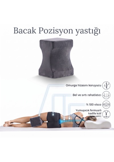 Bacak Pozisyon Yastığı Ortopedik Yastık Visco Diz Yastığı 25 19 14 Cm Koyu Gri