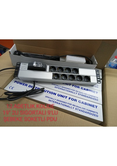 19" 2U 9'Lu Schuko Sigortalı Alüminyum  Priz (12 ADET)