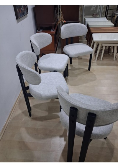 Sandalye 90604 Eliza Model Metal Siyah Ayak 4ad Keten Kumaş Ortopedik Oturum Siyah