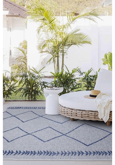 Fresco Ekru Lacivert İskandinav Jüt Yıkanabilir Halı Kilim Balkon Ekru - Lacivert
