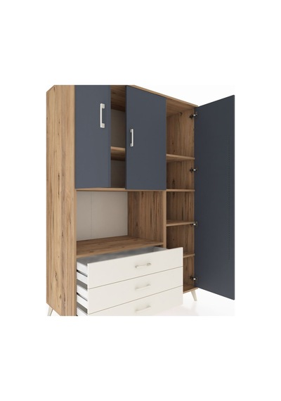 Kronos Dolap 7 Raflı 3 Çekmeceli 3 Kapaklı 132x59x195 Çam-ant... Çam