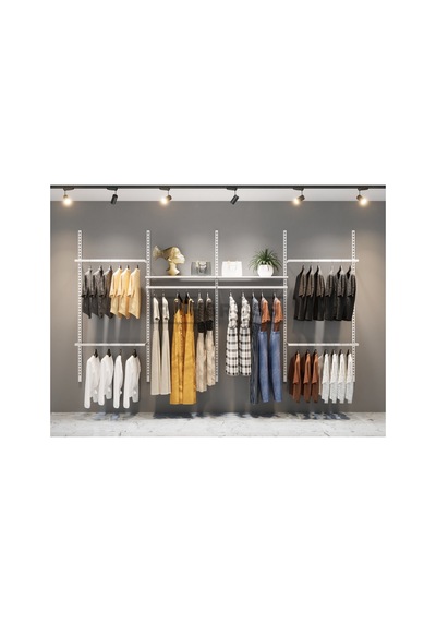 Mağaza Raf Sistemi, Askılık Sistemi, Butik Rafı, Mağaza Stand, Giyinme Odası-245x200 Cm Çok Renkli