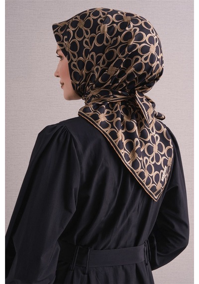 Armine İpek Eşarp 2027 Kış - 9638-06 Siyah Sarı Twill
