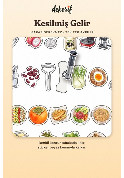 Mutfak Sticker Seti 100 Adet - Yemek Pişirme Gereçleri Ve Malzemeleri Suluboya Ajanda Çıkartma Çok Renkli