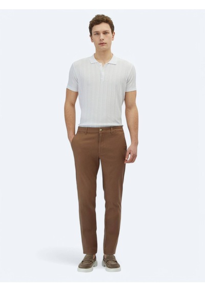 Kip Açık Kahve Dokuma Regular Fit Casual Pamuk Karışımlı Pantolon Kahverengi