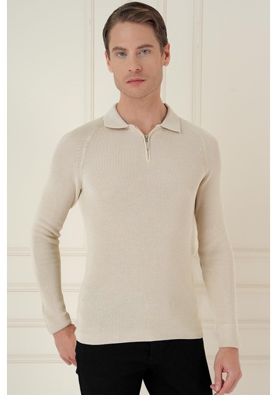 Efor Tr 878 Triko Slim Fit Bej Basic Bej