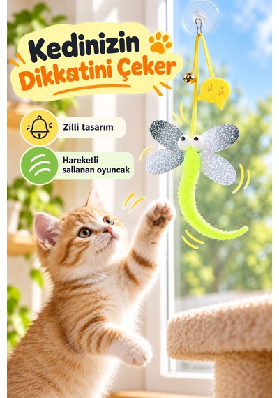 Çıngıraklı Kedi Oyuncağı Yapışkanlı Kedi Oyun Oltası Renkli Ponponlu Hacıyatmaz Oyuncak Zıplayan Top