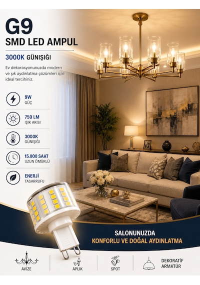 10 Adet 9w 750 Lm 3000k Günışığı G9 Smd Led Ampul
